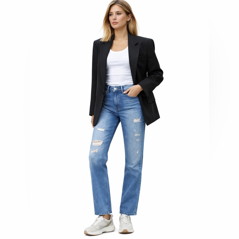 56). The Great 100% Cotton Relaxed Straight Jeans High Rise Size 28